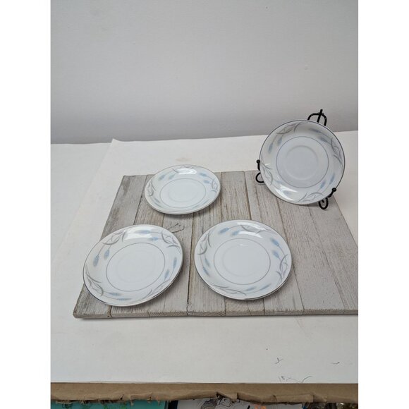 Vintage Valmont Royal Wheat Platinum Trim Set of 4 Saucers Teapcups - Picture 7 of 8